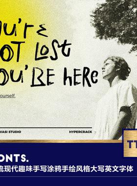 1款潮流现代趣味随性手写涂鸦手绘风格大写英文字体设计素材