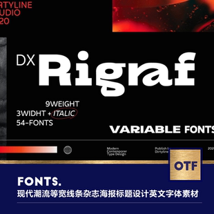 1套现代潮流创意等宽线条杂志海报标题设计英文字体素材font
