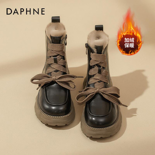 达芙妮加绒马丁靴女2023年爆款冬季加厚保暖短靴东北雪地外穿棉鞋