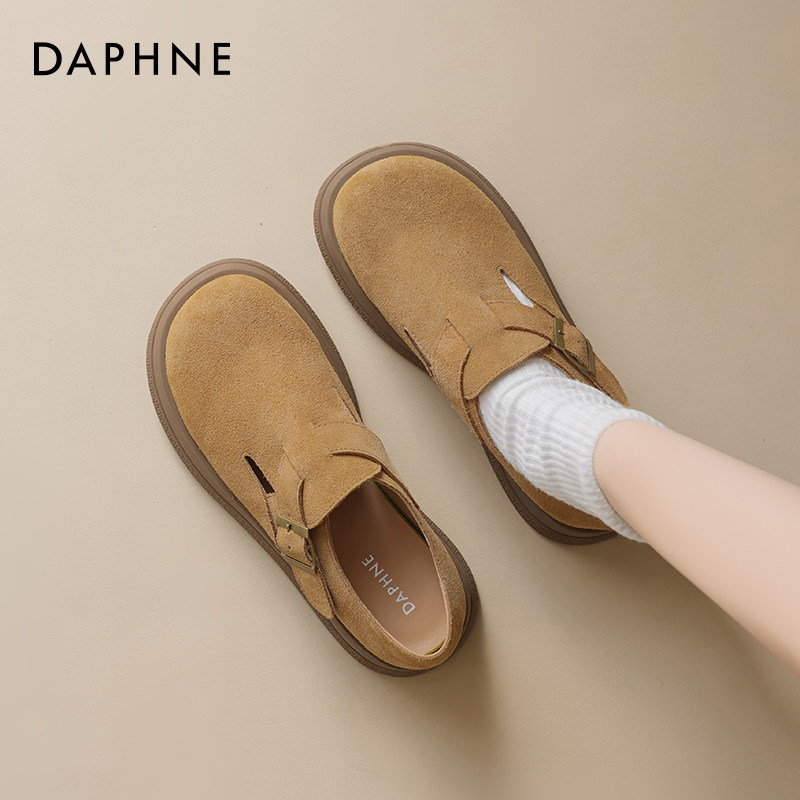达芙妮厚底勃肯鞋女2025春季新款真皮全包一脚蹬懒人鞋子软底单鞋