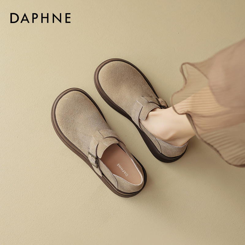 达芙妮全包真皮勃肯鞋女2025春季新款软底一脚蹬懒人厚底乐福单鞋