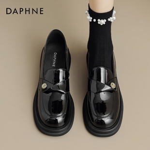 达芙妮黑色小皮鞋女2026新款春季一脚蹬玛丽珍单鞋厚底漆皮乐福鞋