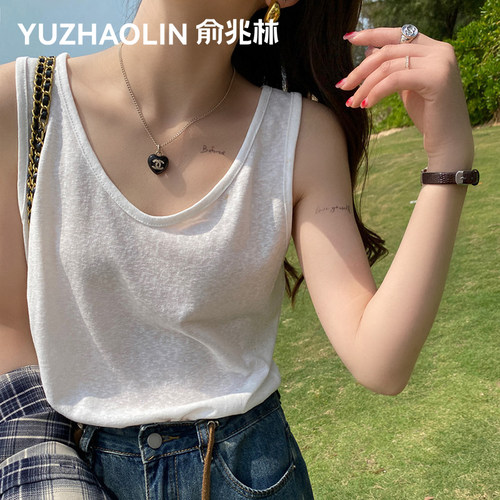 白色百搭U领吊带背心女宽松舒适