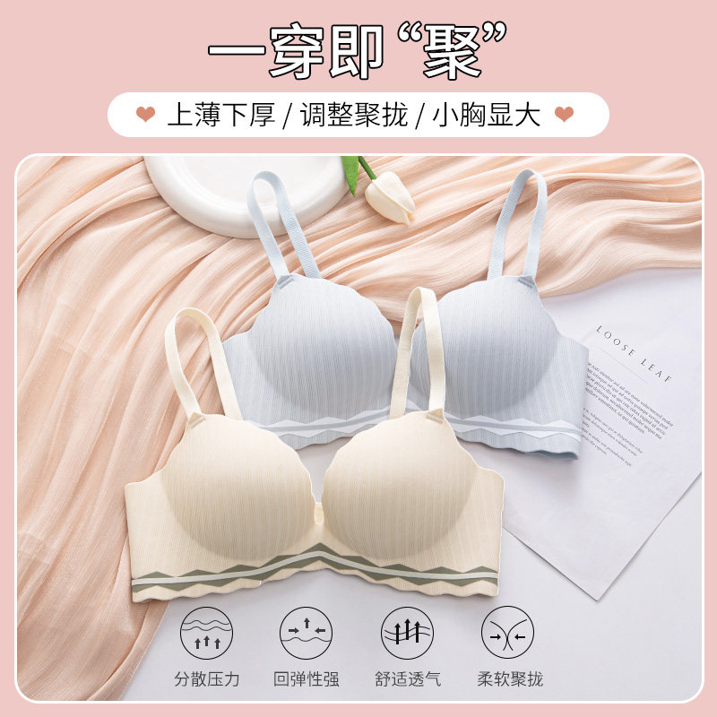 内衣女夏天薄款小胸聚拢无痕文胸收副乳防下垂无钢圈透气美背胸罩
