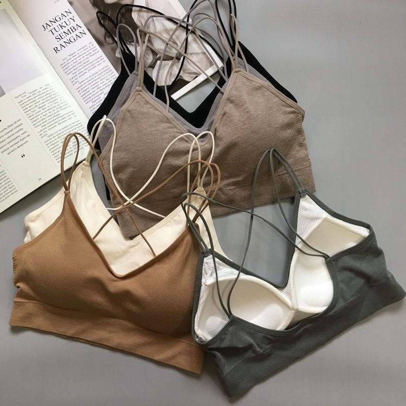 抗菌透气交叉细肩带美背吊带抹胸固定乳胶垫内衣女无钢圈聚拢文胸