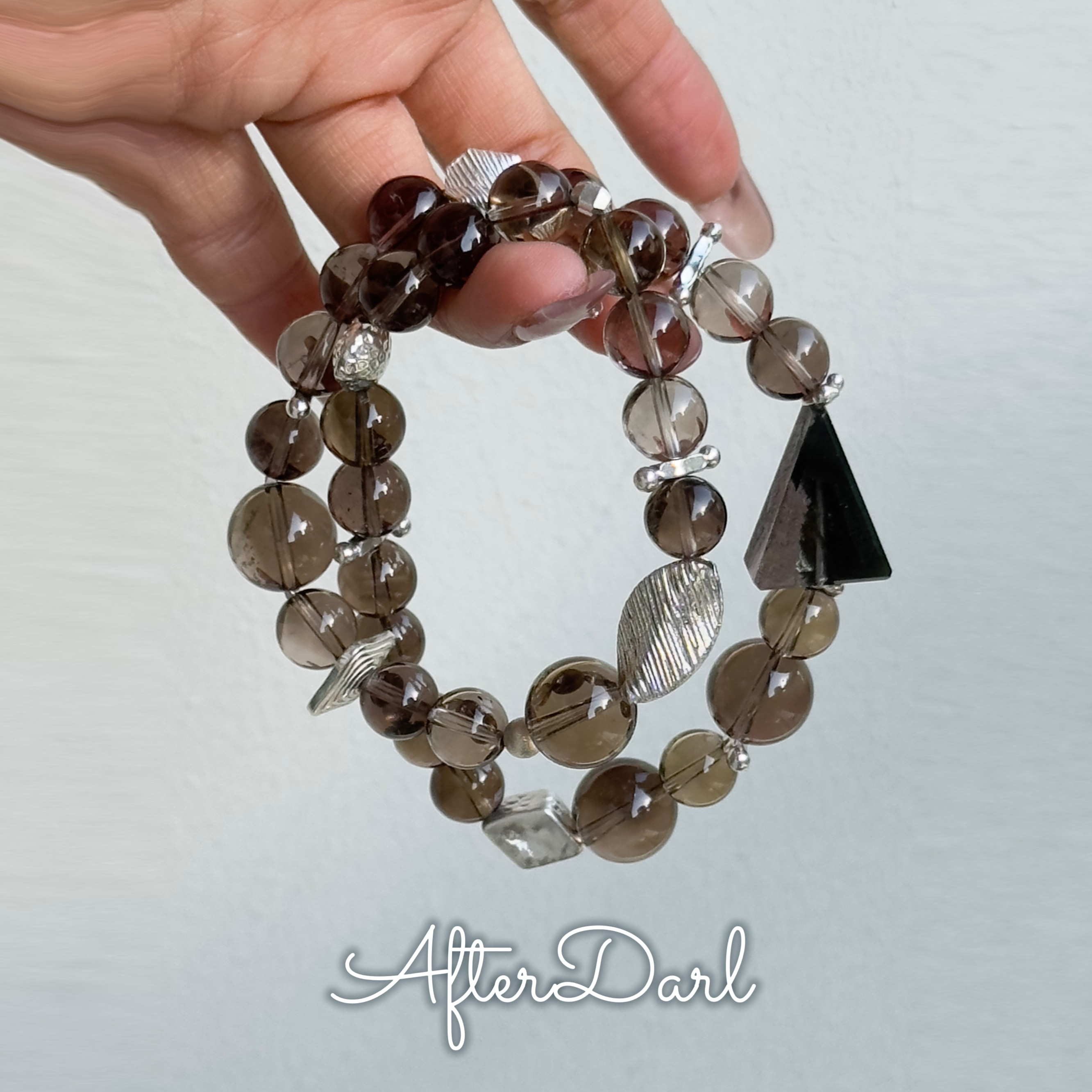 AfterDark原创设计·暗影鎏金·天然水晶茶晶手串招财好运孤品