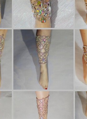 2020肚皮舞新款服装配饰儿童成人演出足饰套表演烫钻水晶腿饰脚环
