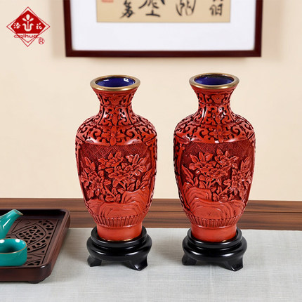 漆花中式古典雕漆铜胎花瓶摆件书房文房用品送家人生日礼物