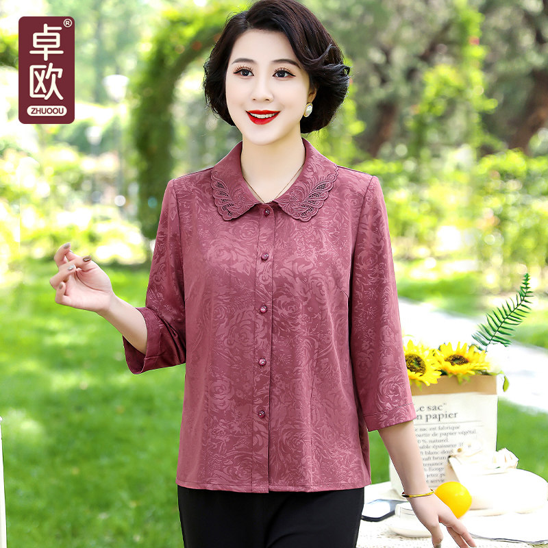 胖妈妈夏装新款休闲时尚衬衫薄款大码中老年女装品牌奶奶洋气衬衣