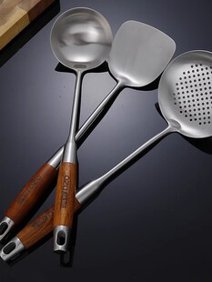 庆展304不锈钢锅铲子厨房单个一体炒菜平铲家用厨具加厚长柄炒勺