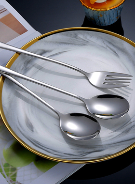 庆展 304不锈钢西餐勺叉家用长柄叉子勺子韩式雪糕勺水果勺西瓜勺