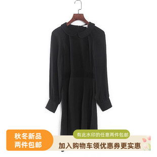 库存折扣雪纺呢料黑色长袖 专柜女装 连衣裙Y4566 春秋新款 香蕉系列