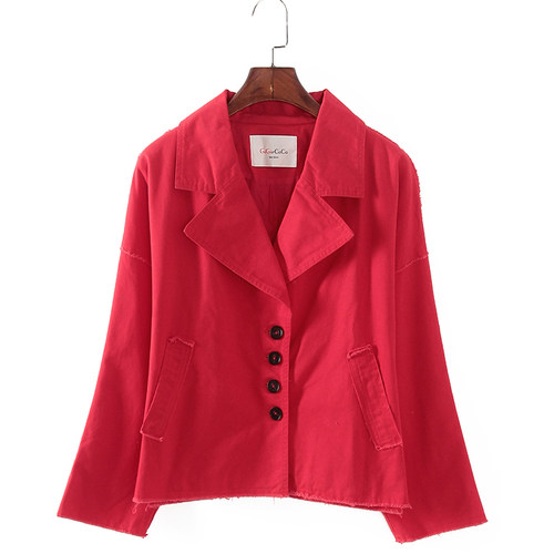 G系列 春秋新款品牌女装库存折扣大红色翻驳领短外套F1626B