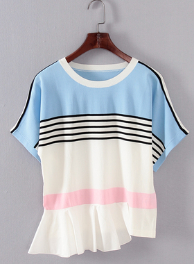 G系列 夏季新款品牌女装库存折扣森女系下摆拼梭织毛衫F1567D