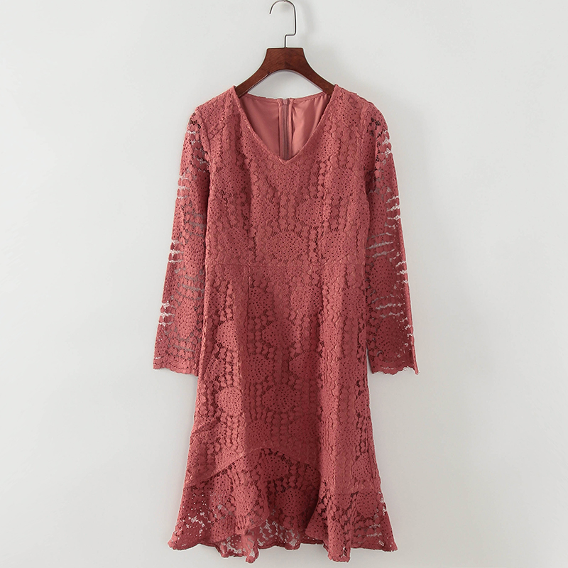 碧系列 春秋新款品牌女装库存折扣V领长袖蕾丝连衣裙F1777A