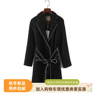 高端品牌库存折扣系带简约毛呢大衣Y3275 女装 纳系列 秋冬新款