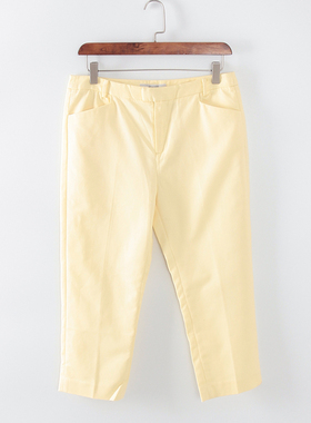 MC系列 夏季新品品牌女装库存折扣浅黄色百搭休闲裤中裤S2921C