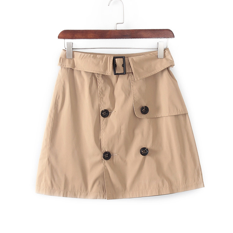 索系列 春夏新款品牌库存折扣女装文艺范双排扣a字裙中裙F862C