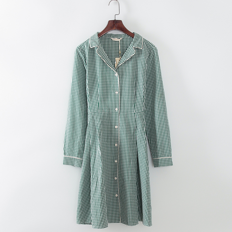 休闲风绿色格子系带连衣裙