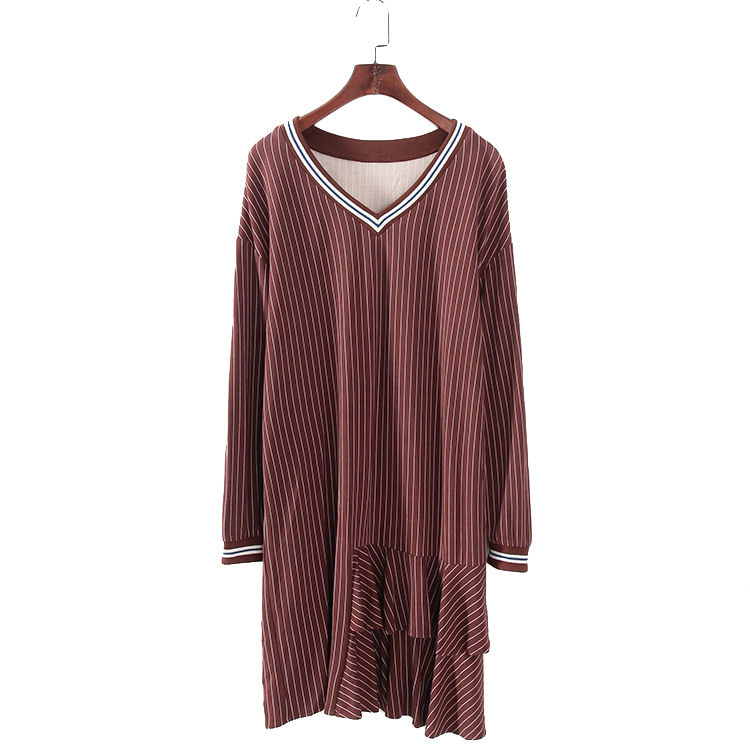 G系列 春秋新款品牌女装库存折扣条纹单边荷叶边连衣裙F1678