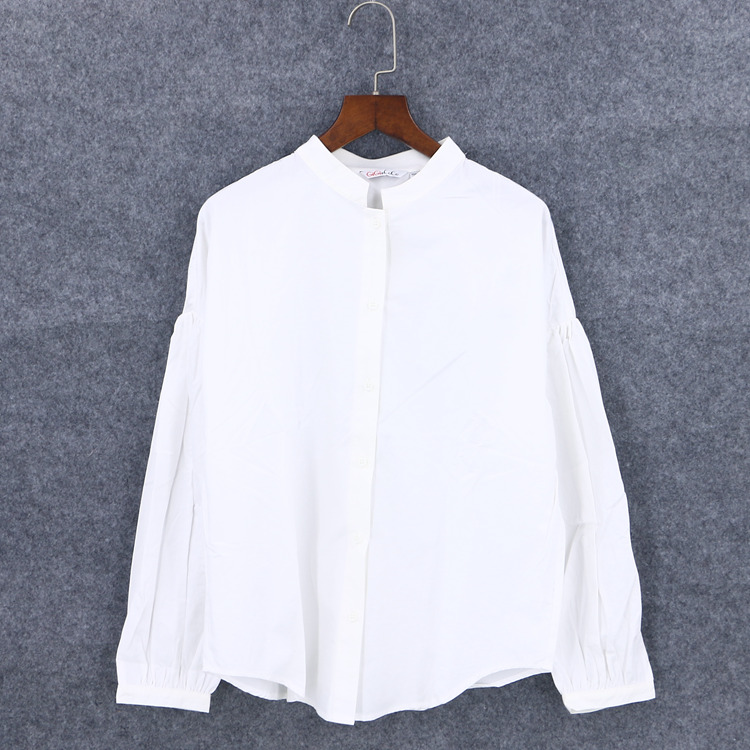 孤品系列 春秋新款女装品牌库存折扣立领灯笼袖衬衫D1061