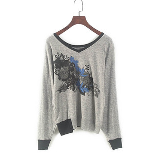 库存折扣休闲宽松V领印花毛衫 非系列 专柜女装 春秋款 Y2303 新品