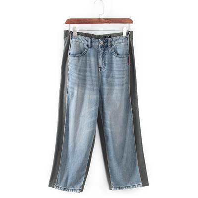 百搭适中春秋拼接牛仔裤