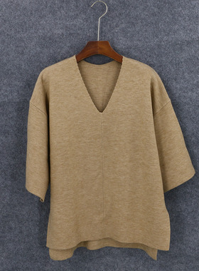 孤品系列 春秋新款女装品牌库存折扣中袖V领针织衫D1000