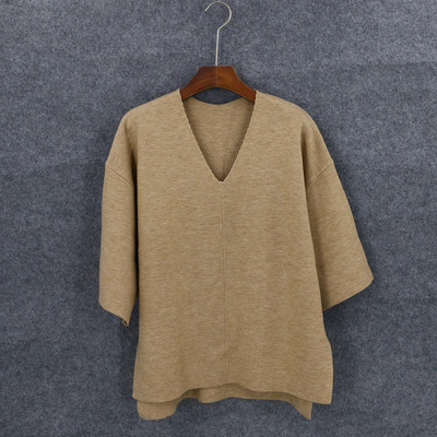 孤品系列 春秋新款女装品牌库存折扣中袖V领针织衫D1000