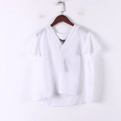 孤品系列 夏季新款女装品牌库存折扣白色通勤V领上衣D822-8