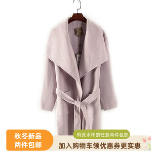 高端品牌库存折扣大翻领系带毛呢大衣Y3302 女装 纳系列 秋冬新款