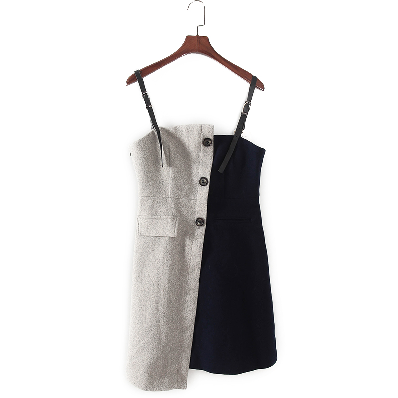 碧系列 春夏新款品牌女装库存折扣通勤风撞色吊带连衣裙F1836