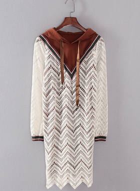 碧系列 春秋新款品牌女装库存折扣假两件连帽长袖连衣裙F1779C