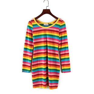 库存折扣彩色条纹长袖 春秋女装 上衣Y3787B 新款 林系列