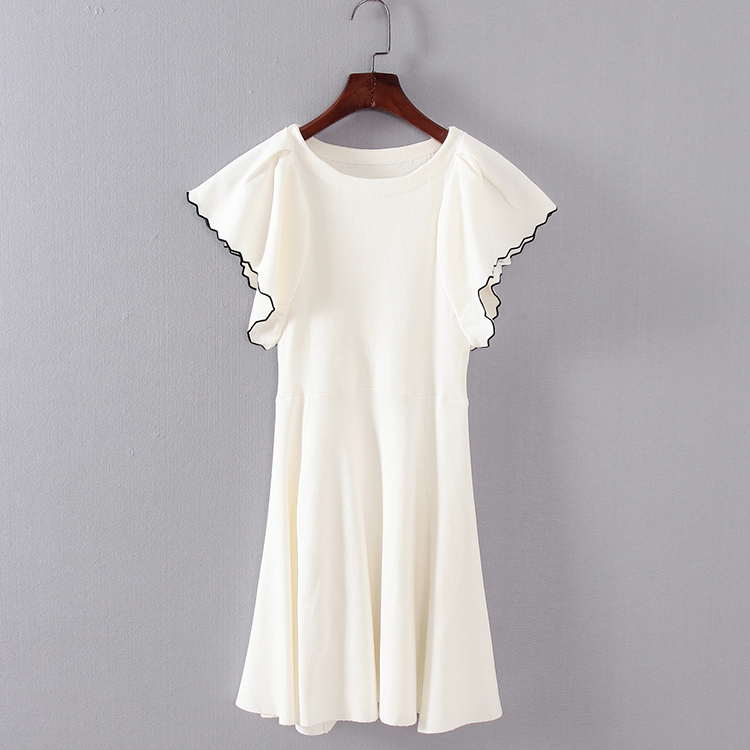 G系列 春夏新款品牌女装库存折扣气质款波浪边短袖连衣裙F1672