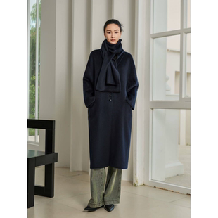 30羊绒大衣女2026新款 桑蚕丝高级感围巾领双面毛呢外套 秋冬中长款