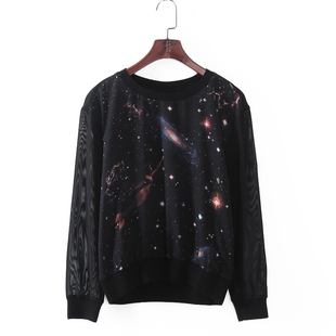 库存折扣美人鱼印花套头卫衣上衣F641B 品牌女装 灵系列 春秋新款