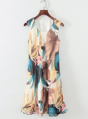 品牌系列 夏季新款专柜女装库存折扣优雅气质印花连衣裙F1513C