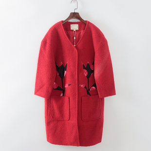 库存折扣大红复古贴布绣大衣F963 品牌女装 灵系列 秋冬新款