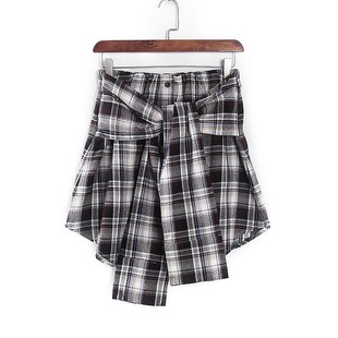 库存折扣咖啡格松紧腰无拉链半裙Y4742 专柜女装 香蕉系列 春秋新款