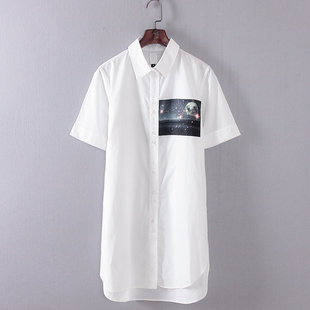 品牌女装 新款 库存折扣长款 短袖 F614B 灵系列 星空衬衫 夏季