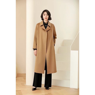 30小山羊绒M家经典 一粒扣纯手工缝制双面羊绒大衣女正肩修身