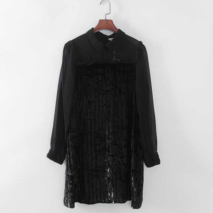 复古风拼接长袖连衣裙