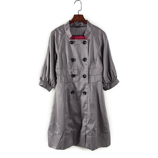 库存折扣灰色中袖 春秋女装 风衣外套Y3783A 新款 林系列