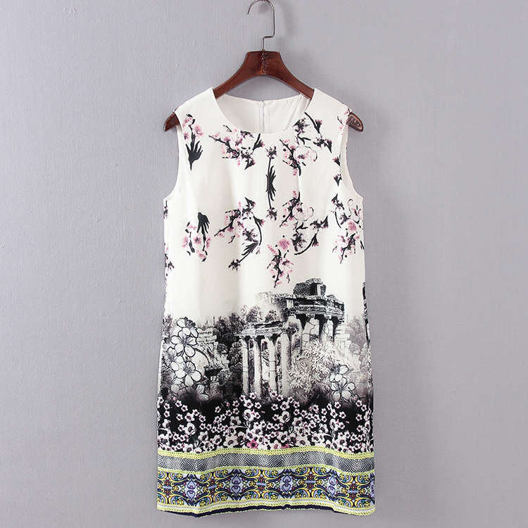 品牌系列 夏季新款专柜女装库存折扣时尚风通勤印花连衣裙F1386C