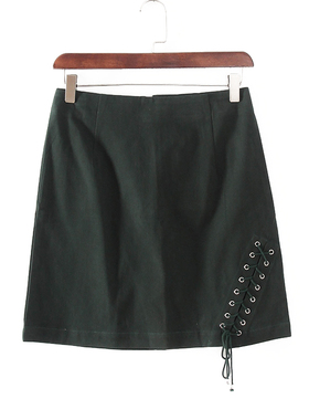 碧系列 夏季新款品牌女装库存折扣时尚绑带绿色牛仔短裙F1891B