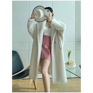 m家泰迪熊大衣长款 颗粒高端廓形皮草皮毛一体加厚羊驼毛呢外套女