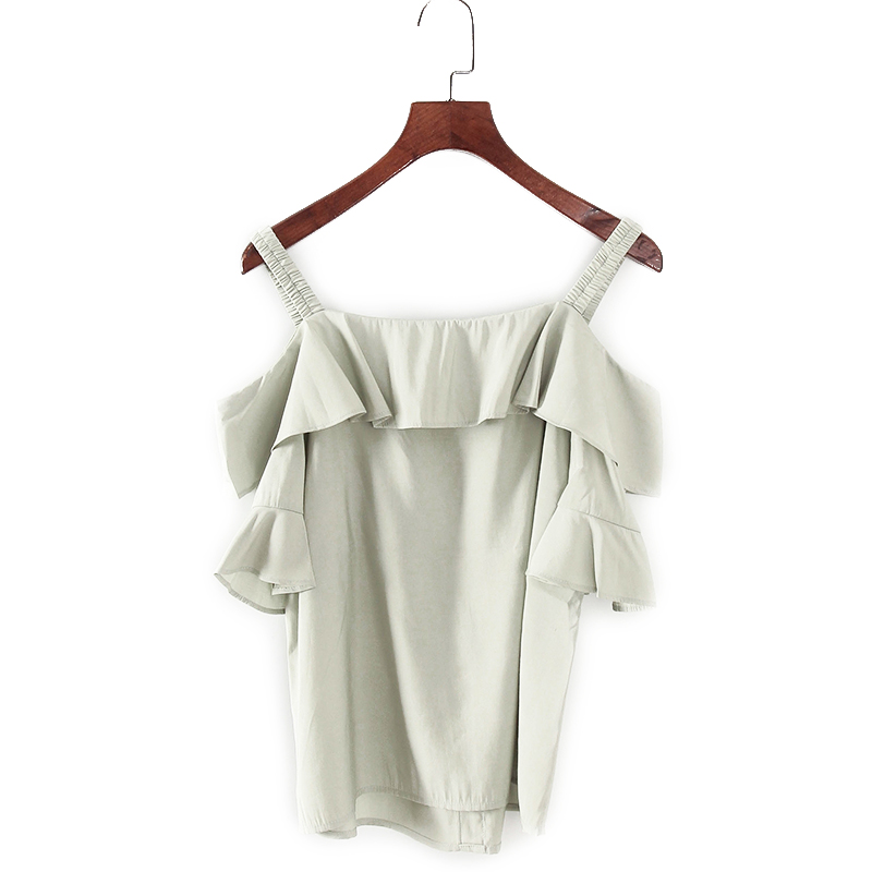 碧系列 夏季新款品牌女装库存折扣减龄吊带露肩上衣F1744A