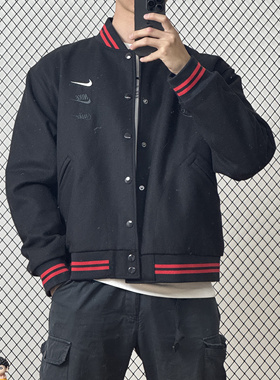 NIKE/耐克男子春季运动休闲立领刺绣羊毛保暖夹克外套 FZ6372-010