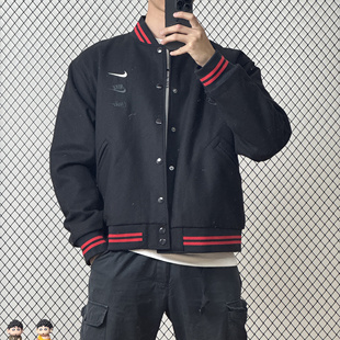 NIKE/耐克男子春季运动休闲立领刺绣羊毛保暖夹克外套 FZ6372-010